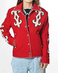 Western Red Blazer With Tailored Fit And Carefully Crafted Black Whipstitch Trim