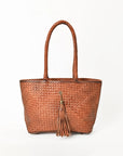 American Darling Western Tote Bag Basket Weave Genuine Full Grain Leather Handcrafted Shoulder Bag with Braided Handles Tassels