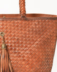 American Darling Western Tote Bag Basket Weave Genuine Full Grain Leather Handcrafted Shoulder Bag with Braided Handles Tassels