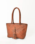 American Darling Western Tote Bag Basket Weave Genuine Full Grain Leather Handcrafted Shoulder Bag with Braided Handles Tassels