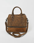 American Darling Quilted Genuine Leather & Hair-On Hide Crossbody Satchel Purse for Women Western Handbag with Studded Detail