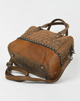 American Darling Quilted Genuine Leather & Hair-On Hide Crossbody Satchel Purse for Women Western Handbag with Studded Detail