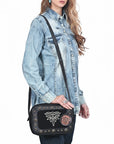 American Darling Camera Bag for Women, Embroidered Genuine Suede Leather with Western Conchos, Premium Crossbody Purse