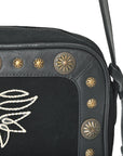 American Darling Camera Bag for Women, Embroidered Genuine Suede Leather with Western Conchos, Premium Crossbody Purse