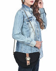 American Darling Cross body Bag for Women, Premium Suede Leather with Hand Tooled Floral Trim, Western Concho & Chain Strap