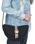 American Darling Cross body Bag for Women, Premium Suede Leather with Hand Tooled Floral Trim, Western Concho & Chain Strap