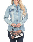 American Darling Messenger Bag Hand Tooled Floral Genuine Leather Western Purse with Hair-On Cowhide and Buck Stitching
