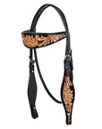 HILASON Western Horse Headstall Genuine American Leather Floral Black