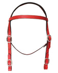 Western Style Horse Headstall In Genuine American Fullgrain Leather With Red Accents