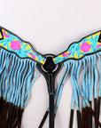 Hilason Western Horse Breast Collar Leather Beaded Inlay Turquoise