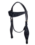 HILASON Western Horse Headstall Breast Collar Genuine American Leather Floral Black