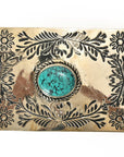 American Darling Belt Buckle Engraved Brass Turquoise Rhinestone Scrollwork