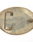 Engraved Western Brass Belt Buckle With Turquoise Rhinestones And Scrollwork Southwestern Detailing