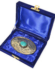 American Darling Belt Buckle Engraved Brass Turquoise Rhinestone Scrollwork