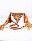 Clear Crossbody Bag With Handcrafted Tooled Leather Cactus Fringe For Festival Tan