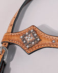 Hilason Western Horse Hand Tooled Genuine Leather Headstall Tan