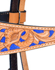 HILASON Western Genuine Leather Horse Headstall Tack Tan with Blue Inlay