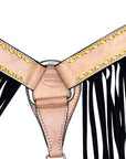 HILASON Western Horse Breast Collar Genuine Leather Tan With Black Fringes