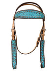 HILASON Western Genuine Leather Horse Headstall Tack Tan with Turquoise