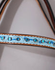 Hilason Western Horse Hand Tooled Genuine Leather Headstall Tan/Turquoise