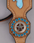 Hilason Western Horse Hand Tooled Genuine Leather Headstall Tan/Turquoise