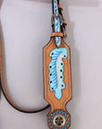 Hilason Western Horse Hand Tooled Genuine Leather Headstall Tan/Turquoise