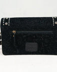 American Darling Western Embossed Leather Studded Crossbody Bag – Floral Tooled Purse with Adjustable Strap