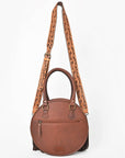 AMERICAN DARLING Tooled Leather Denim Canteen Bag Cowhide Fringe