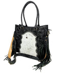 American Darling Premium Western Tooled Leather Hair-On Tote Bag with Fringe