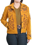 American Darling Women’s Western Embroidered Blazer Jacket | Mustard Fabric Shirt | Studded Cowgirl Style | Excellent Fit