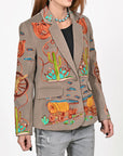 American Darling Women’s Western Embroidered Blazer Jacket Cowgirl Rodeo NFR Vintage Cactus Wagon Tailored Fashion Coat