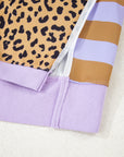 Plus Size Leopard Stripe Patchwork Side Slit Sweatshirt