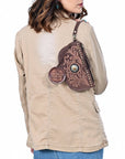 American Darling Genuine Suede Leather Western Wristlet Clutch Floral Scroll