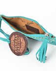 American Darling Genuine Suede Leather Western Wristlet Clutch Floral Scroll