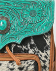 American Darling Western Cowhide & Turquoise Tooled Leather Fringe Backpack