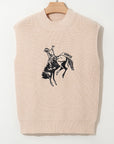 Western Howdy Cowboy Mock Neck Sleeveless Sweater