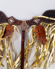 Hilason Western Horse Hand Tooled Genuine Leather Breast Collar Brown with Fringes