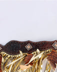 Hilason Western Horse Hand Tooled Genuine Leather Breast Collar Brown with Fringes