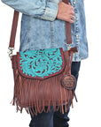 American Darling Hand-Tooled Full Grain Leather Crossbody Bag Vegetable Tanned