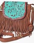 American Darling Hand-Tooled Full Grain Leather Crossbody Bag Vegetable Tanned