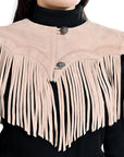 American Darling Women’s Genuine Suede Leather Fringe Vest - Western Cropped Cowgirl Yoke Tan Boho Fringe Cape