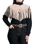 American Darling Women’s Genuine Suede Leather Fringe Vest - Western Cropped Cowgirl Yoke Tan Boho Fringe Cape