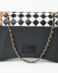 OHLAY High Fashion Checkered Flap Quilted Leather Crossbody Bag Black & White