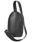OHLAY Cowhide Sling Bag Black White Checkered Panel Top Grain Leather Backpack