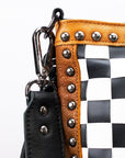 American Darling Checkered Western Crossbody Bag Black & White Tan Leather Trim