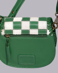 Checkered Flap Mini Crossbody Bag With Braided Leather Trim