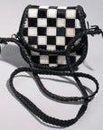 Checkered Flap Mini Crossbody Bag With Braided Leather Trim