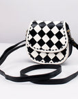 American Darling Black & White Checkered Mini Crossbody Hand-Laced Edges
