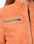 American Darling Women’s Suede Jacket Blazer Zip Front Studded Embellished Western Style Casual Coat Orange