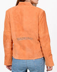 American Darling Women’s Suede Jacket Blazer Zip Front Studded Embellished Western Style Casual Coat Orange